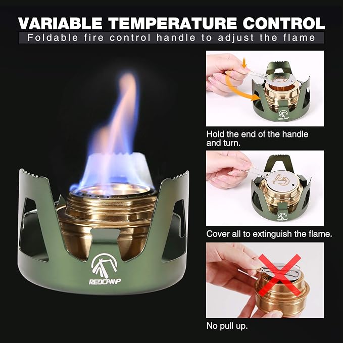 REDCAMP Mini Alcohol Stove for Backpacking, Lightweight Brass Spirit Burner - Image 5