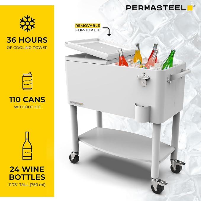 Permasteel 80 Quart Party Cooler, Rolling Ice Chest - Image 5