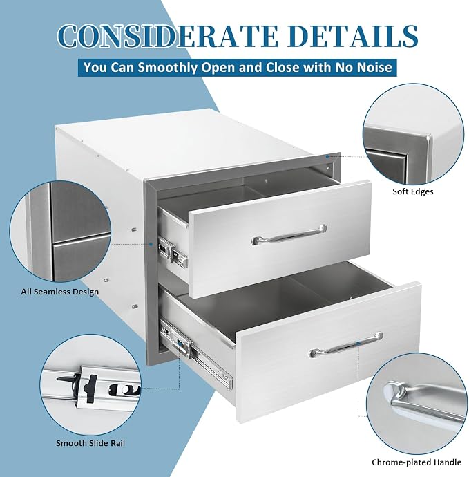Outdoor Kitchen Drawers 18"Wx15"Hx23"D Flush Mount Access 2-Drawer BBQ - Image 4