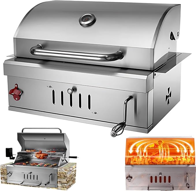28 Inch Built In Charcoal Grills, Stainless Steel Charcoal bbq Grill Built In by Unknown