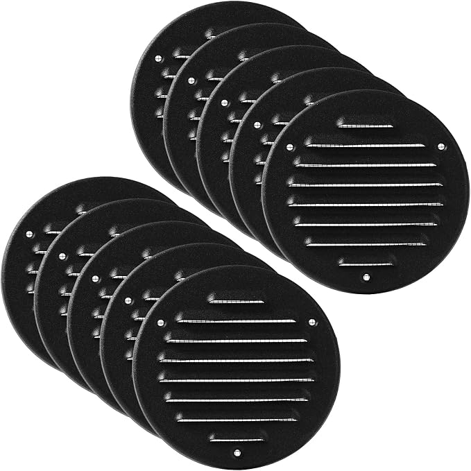 Vent Systems - 4 Inch Pack of 10 Black Metal Round Soffit Air Vent Grille Cover by VentSystems