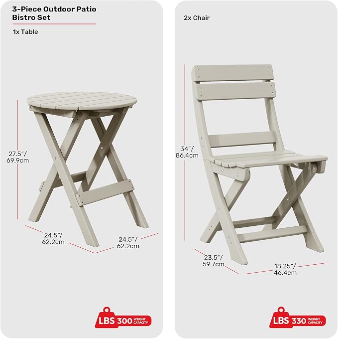 Costaelm Paradise 3-Piece Outdoor HDPE Folding Patio Bistro Table and Chairs - Image 2