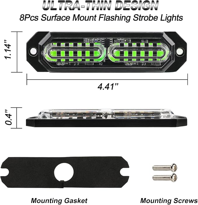 ASPL 8pcs Sync Feature Ultra Slim 12-LED Surface Mount Flashing Strobe Lights - Image 5