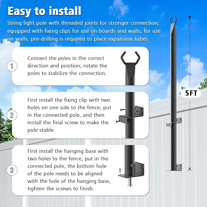 8 Pack String Light Poles, 5Ft Metal Poles - Image 7