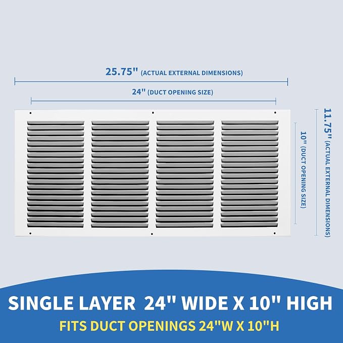 24x10 Return Air Grille, Air Return Vent Cover, AC Vent Cover, Cold Air Return - Image 2