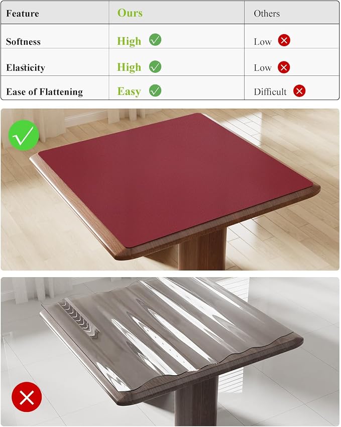 Wine Red Plastic Table Cover Protector, 1.5mm Thick Rectangle Vinyl Table Top - Image 4
