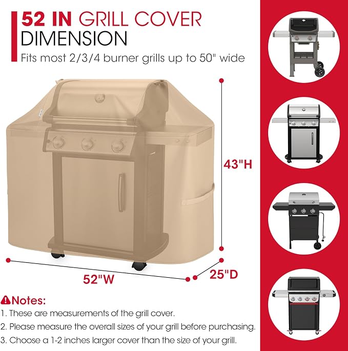 Unicook 52 Inch Grill Cover for Outdoor Grill, Heavy Duty Waterproof BBQ Cover - Image 2