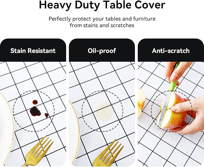 Romanstile Rectangle Vinyl Tablecloth, 100% Waterproof Oil-Proof Checkered - Image 4