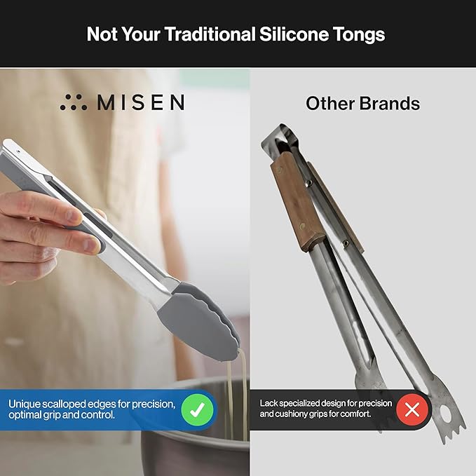 Tongs, 13-Inch Silicone-Tipped with Scalloped Edges, Gray