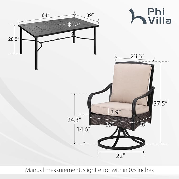 PHI VILLA 7 PCS Outdoor Dining Sets, All-Weather Patio Table and Chairs Set - Image 2