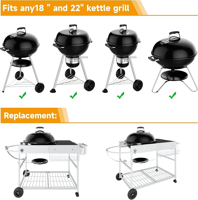 JY QAQA Grill Table for Weber 22" & 18" Original Kettle, Stand Cart for Jumbo - Image 3