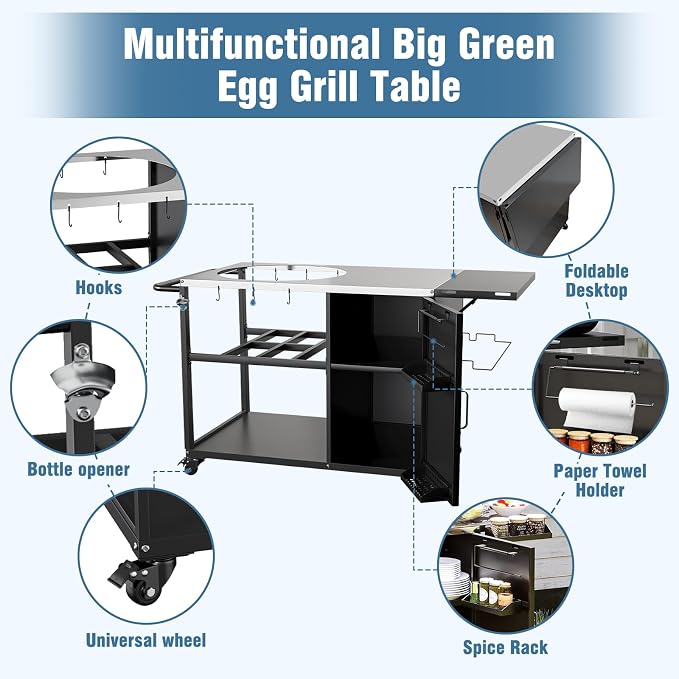 Big Green Egg Outdoor Grill Table, Portable Heavy Duty Grill Cart - Image 4