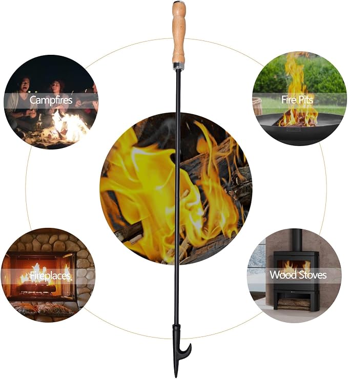 Heavy Duty 32” Long Fireplace Fire Pit Campfire Poker Stick and 26” Fireplace - Image 8