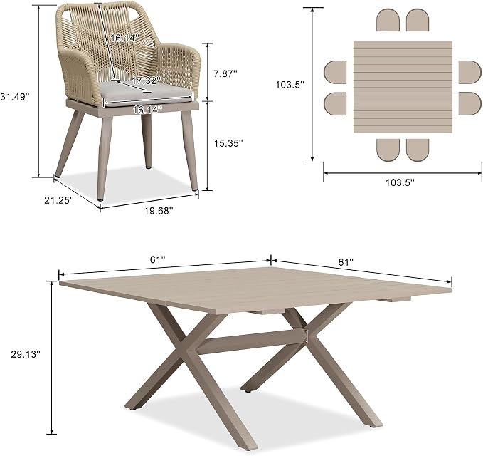 PURPLE LEAF 9 Pieces Outdoor Dining Set All-Weather PE Rattan Outdoor Patio - Image 6