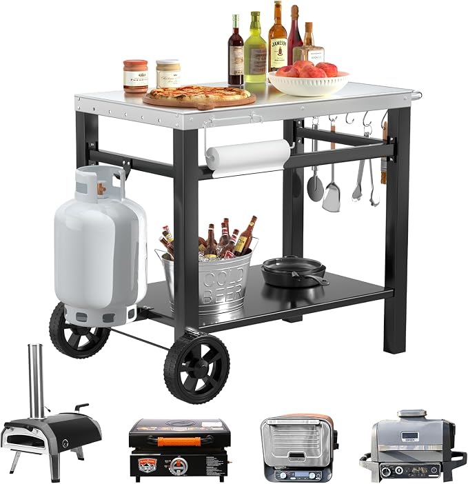 34x21IN Outdoor Grill Table, Grill Stand Cart by Uniflasy