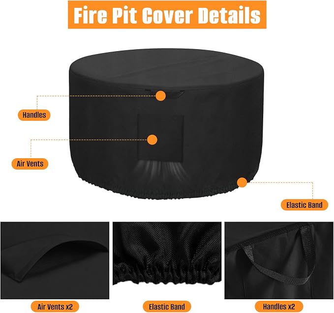 Kovshuiwe Round Gas Fire Pit Cover-600D Fabric Waterproof and Resistant - Image 3