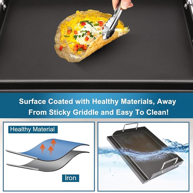 Utheer 25" x 16" Pre-Seasoned Nonstick Cast Iron Griddle - Image 2
