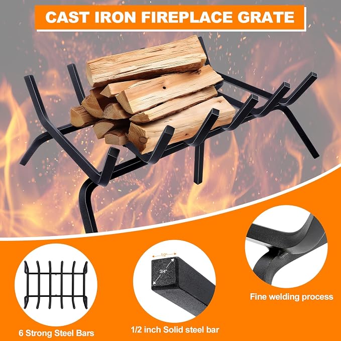 Fireplace Grate, Fireplace Log Holder, 21 inch-high Heavy Duty Solid Cast Iron - Image 4