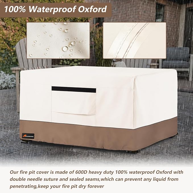 Fire Pit Cover Rectangular, Outdoor Heavy Duty 600D Tear-Resistant 100% - Image 4