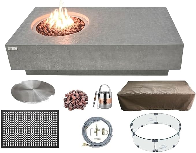 Elementi | Bundle Metropolis Gas Fire Pit Cast Concrete 56" Rectangular Fire by AMSFireplaceInc
