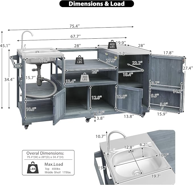75.4" Outdoor Kitchen Grill Cart - Image 4