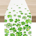 St.Patrick's Day Table Runner, Rustic Green Clover Seasonal Leaves White Green by Unknown