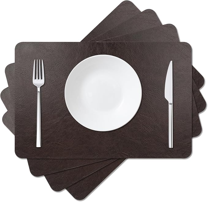 Cowhide Pattern Faux Leather Placemats Set of 4, Heat Resistant Non-Slip by EDanle