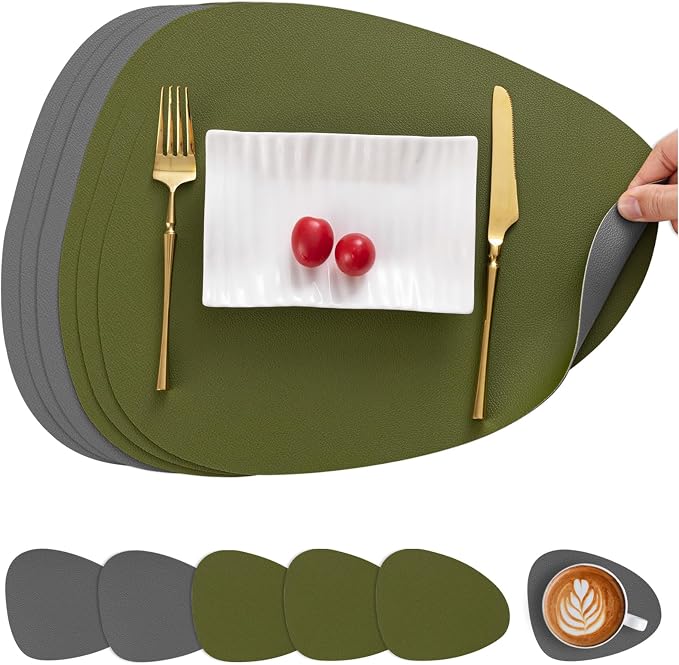 Myir JUN Placemats, Dual-Sided Placemats Waterproof Faux Leather Placemats Set by MyirJUN