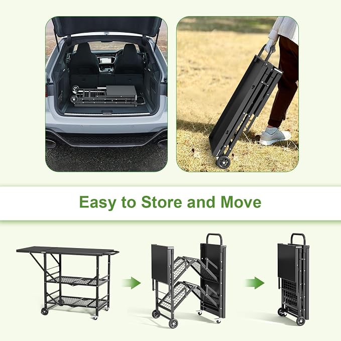 Himix Folding Grill Cart-3 Tier Outdoor Grill Cart - Image 3