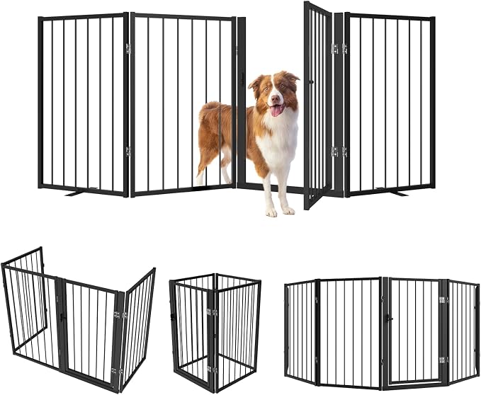 Metal Freestanding Dog Gate, Foldable Extra Wide 79", Portable Dog Fence by AIKSIWAI