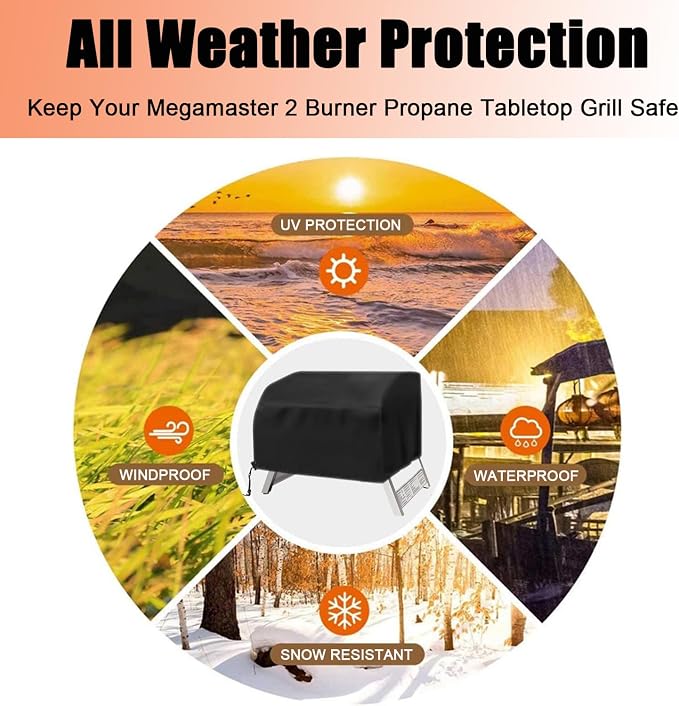 Table Top Grill Cover for Megamaster 2 Burner, Heavy Duty 600D Outdoor - Image 6
