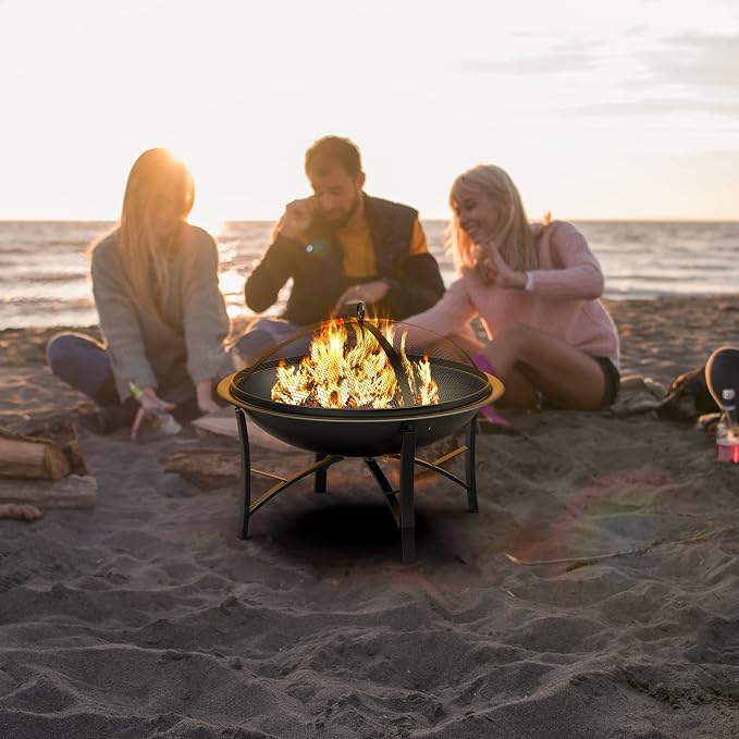 Fire Beauty Fire Pit for Outside Wood Burning, BBQ Grill Steel Fire Bowl - Image 4