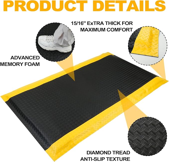 3 x 5 FT Industrial Anti Fatigue Mats, 15/16 Inch Thick Soft Sponge Ergonomic - Image 3