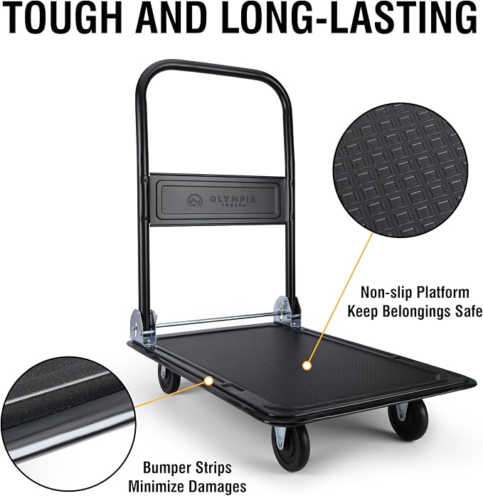 Olympia Tools Foldable Push Cart Dolly - 330 Lb. Capacity Heavy Duty Platform - Image 4