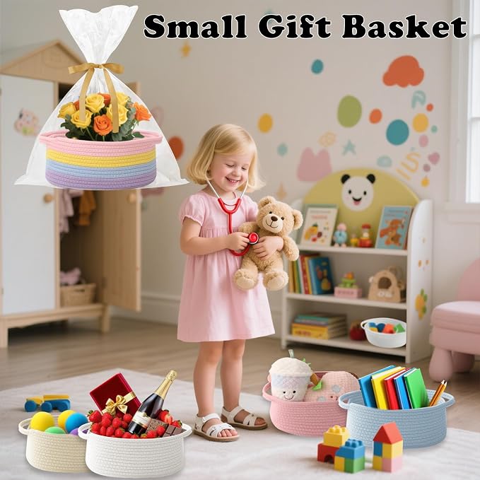 Gift Basket with Gift Bag and Ribbons, Small Rope Woven Shelf Storage, Baskets - Image 4