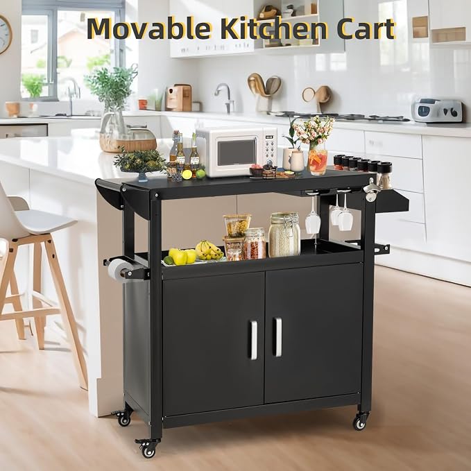Outdoor Grill Prep Table Storage Cabinets Rolling Bar Grill Cart - Image 6