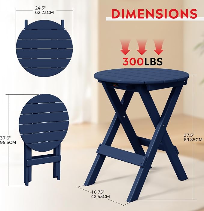Costaelm Paradise HDPE Outdoor 24.5 Inch Round Portable Folding Patio Dining - Image 3