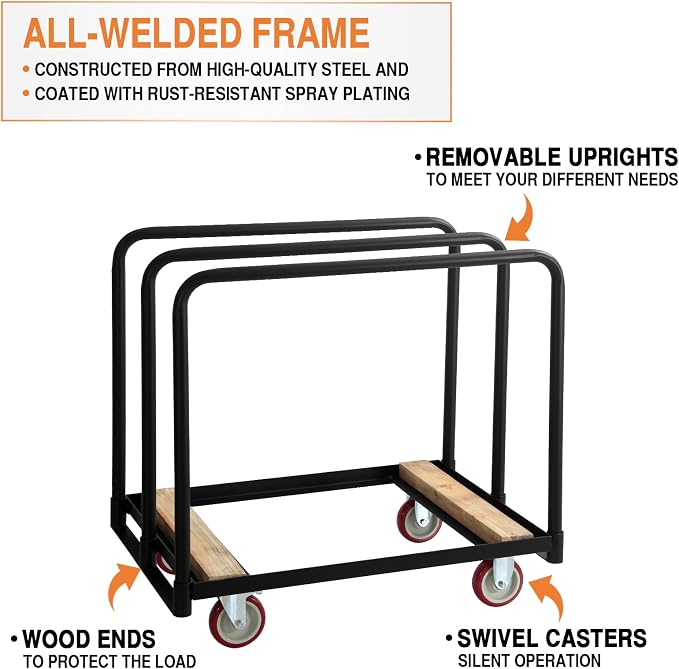 Folding Table Cart, Heavy Duty Table Dolly W/ 5" PU Swivel Wheels, Drywall - Image 6