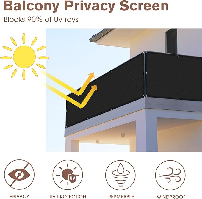Sunny Guard Customized 2'6''x16' Black Balcony Privacy Screen, 90% Shade - Image 2