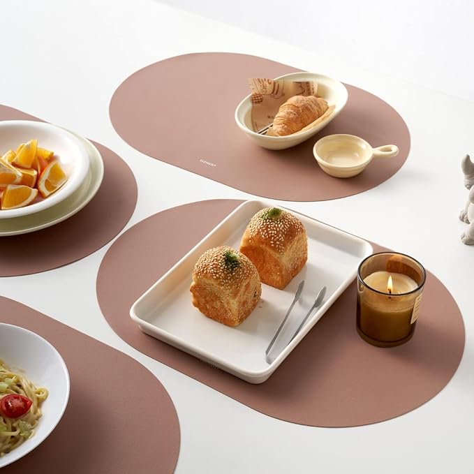 Clay Pink Oval Silicone Placemats Set of 6 – Heat Resistant, Waterproof by Unknown