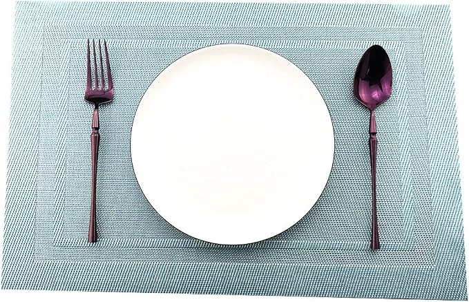 Gugrida Placemats Set of 6 Plaid Checkered Blue PVC Placemat - Image 3