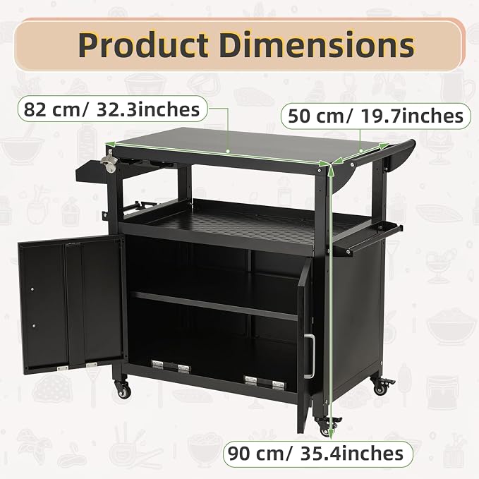 Outdoor Grill Prep Table Storage Cabinets Rolling Bar Grill Cart - Image 7