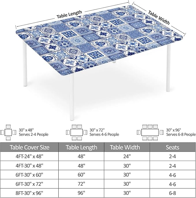 Rectangle Table Cloth Cover Waterproof Elastic Fitted Polyester Fitted - Image 2