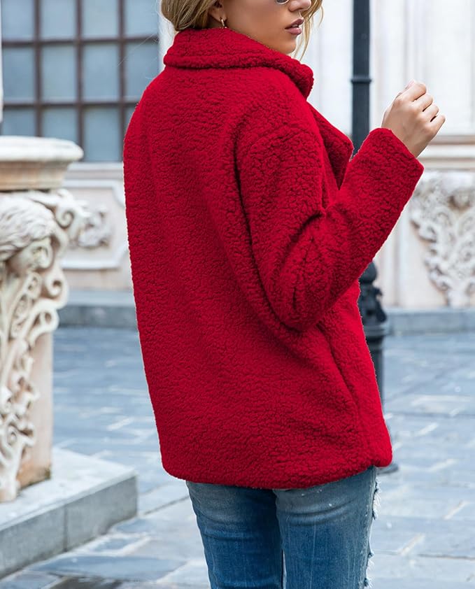 Women's Winter Warm Plush Cardigan Fuzzy Fleece Lapel Jacket - Image 6
