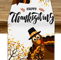 Thanksgiving Turkey Table Runner, Cartoon Turkey Autumn Branch Yellow Leaves by JanJCurt