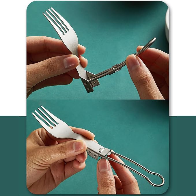 Folding Metal Camping Cutlery Set Portable Outdoor Picnics Cutlery Tableware - Image 8
