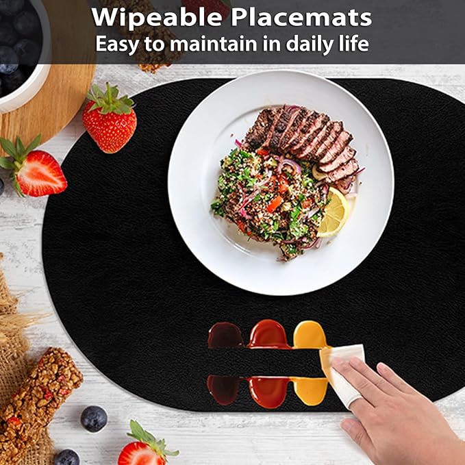 ADRIMER Placemats, Heat Resistant Oval Placemats Set of 12 Washable 12 x 17 Inch - Image 5