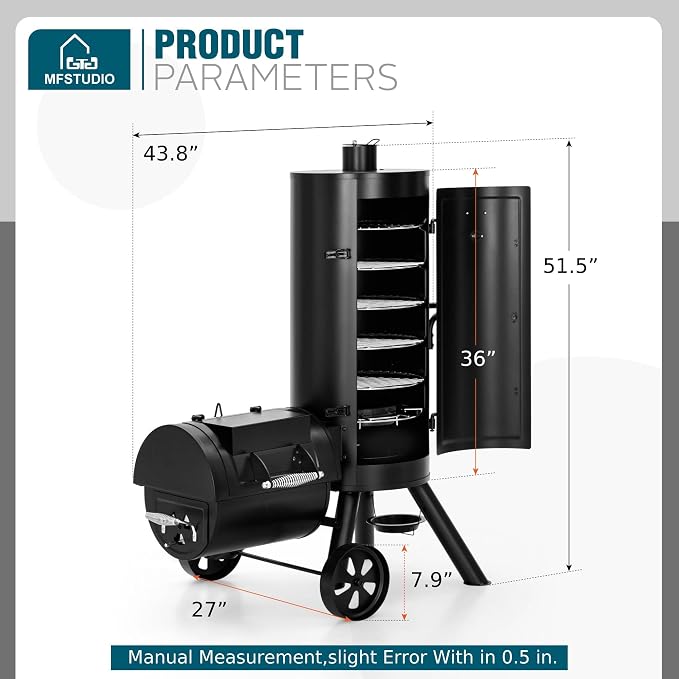 MFSTUDIO Vertical Offset Smoker Charcoal Grill, Extra Large BBQ Barrel Grills - Image 7