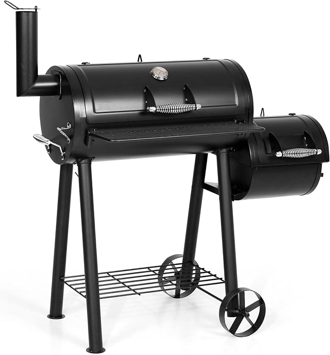 MFSTUDIO Heavy Duty Charcoal Wood Offset Outdoor Smoker Grill, Charcoal Grill by MFSTUDIO