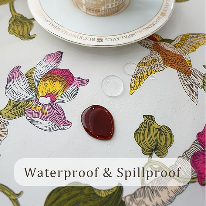 Rectangle Waterproof Tablecloth, Spring Summer Birds Floral Table Cloth - Image 3